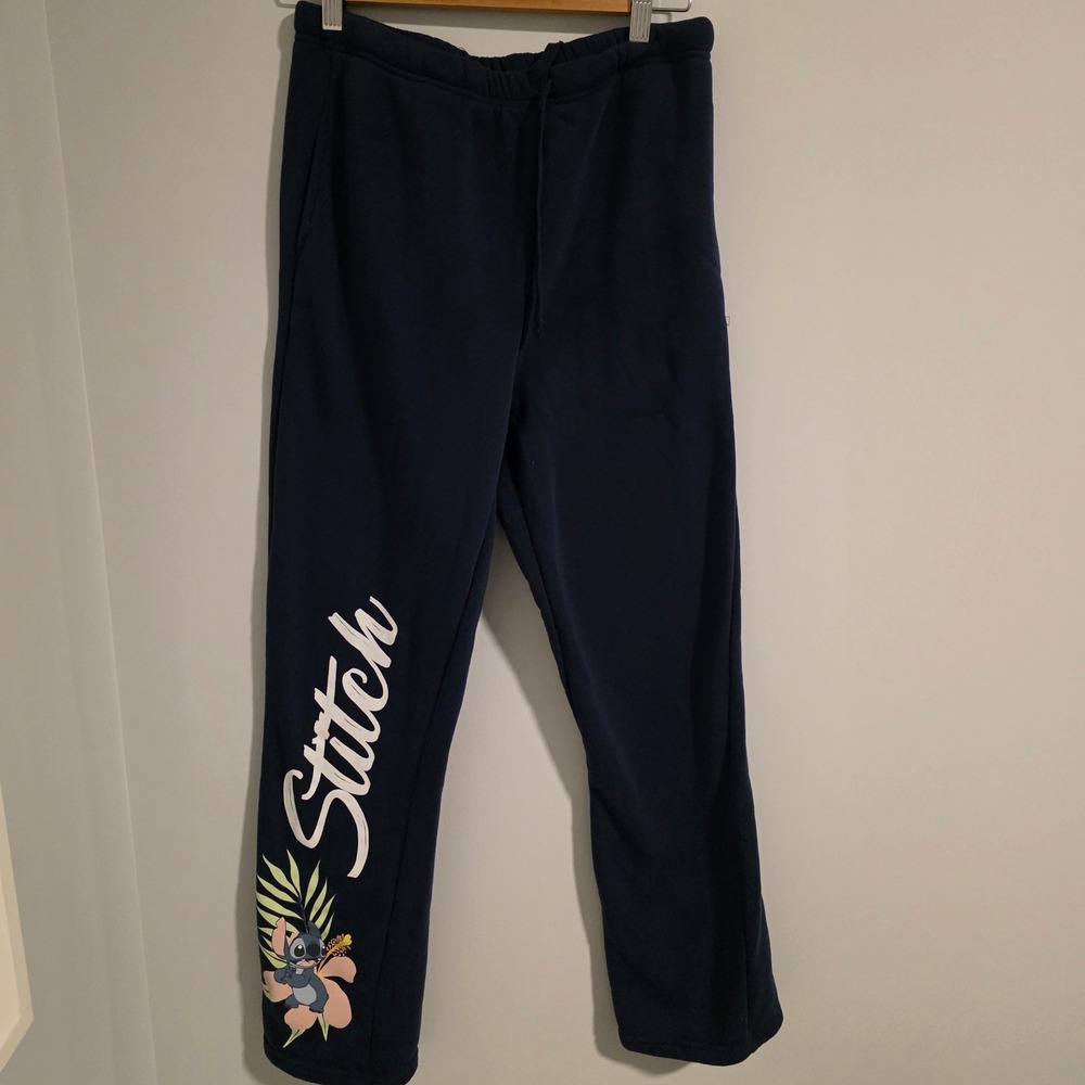 Disney Stitch Navy Sweatpants Graphic Lounge Joggers Size Large - Picture 2 of 12